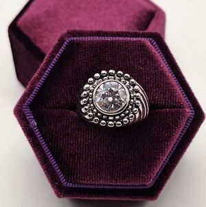 Silver Tone Dome Ring Made with Swarovski Crystal – Round Center Statement Ring